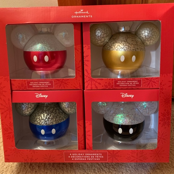 Brand New 4 pack Hallmark Glass Disney Mickey Mouse Ornaments - Picture 1 of 3